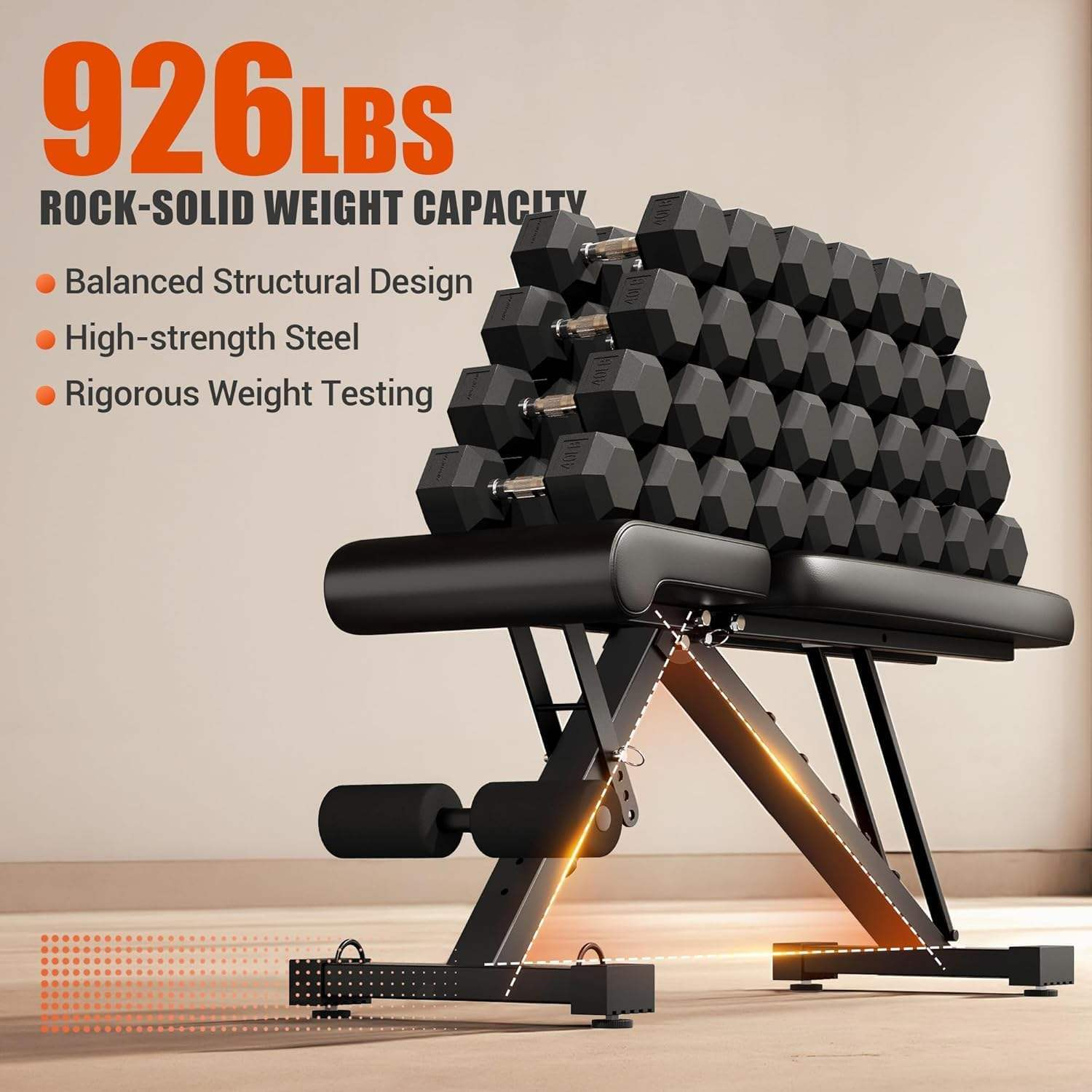 Adjustable Foldable Home Training Gym Bench Fitness Chair Stainless Steel Frame PU Material 150cm Length Sit-Up Dumbbell Racks