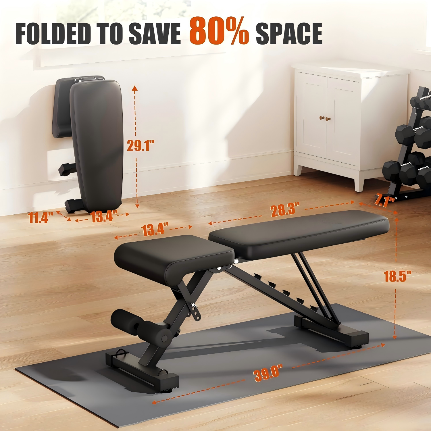 Adjustable Foldable Home Training Gym Bench Fitness Chair Stainless Steel Frame PU Material 150cm Length Sit-Up Dumbbell Racks