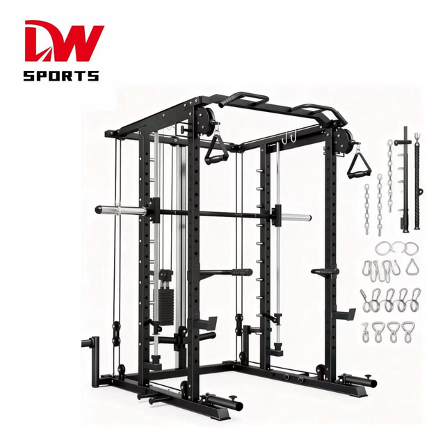 Smith Machine, 2All-in-One Squat Rack with Smith Bar, Workout Cage Strength Training Equipment with Attachments